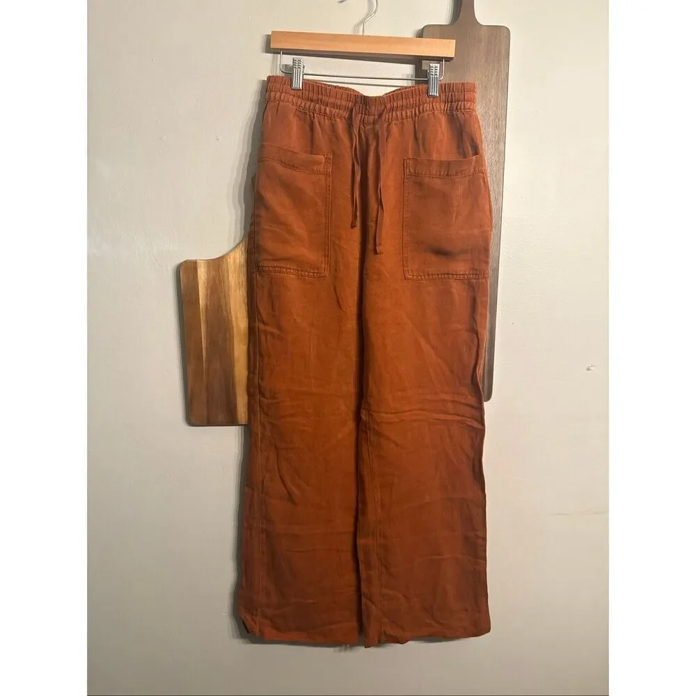 Zara Terracotta Linen Blend Pull-On‎ Relaxed Wide Leg Trouser Pants Size Small